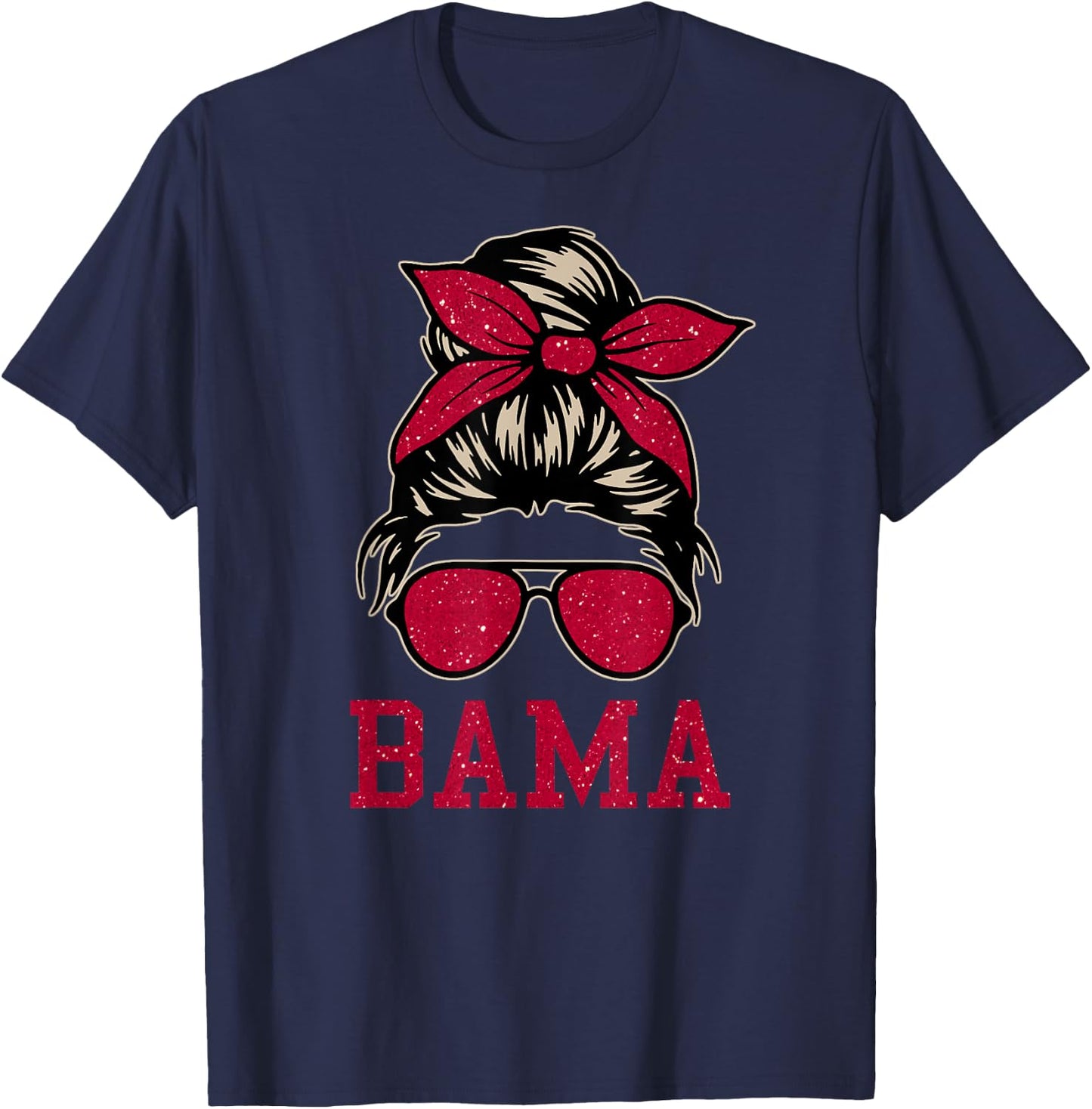 BAMA Women Girl Mom Messy Bun Hair. T-Shirt - T-Shirt | Navy