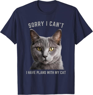 Sorry I Can't I Have Plans with My Cat - Gray Cat T-Shirt - T-Shirt | Navy