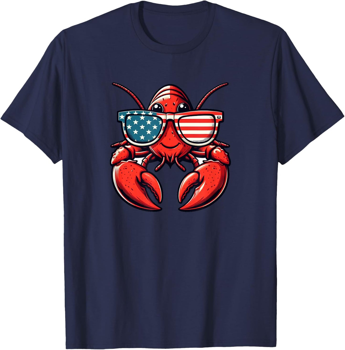Lobster 4th of July US Flag Patriotic T-Shirt - T-Shirt | Navy