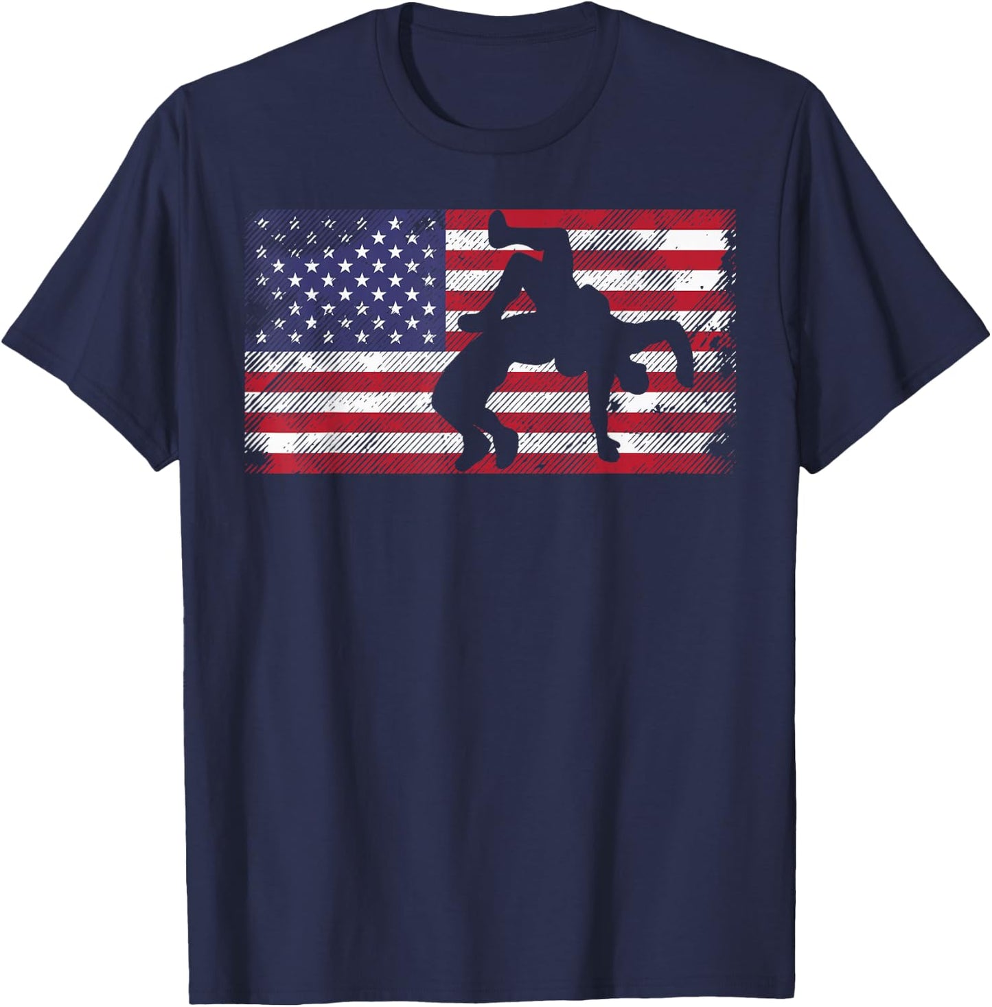 Distressed American Flag Wrestling Wrestler Women Men Kids T-Shirt - T-Shirt | Navy