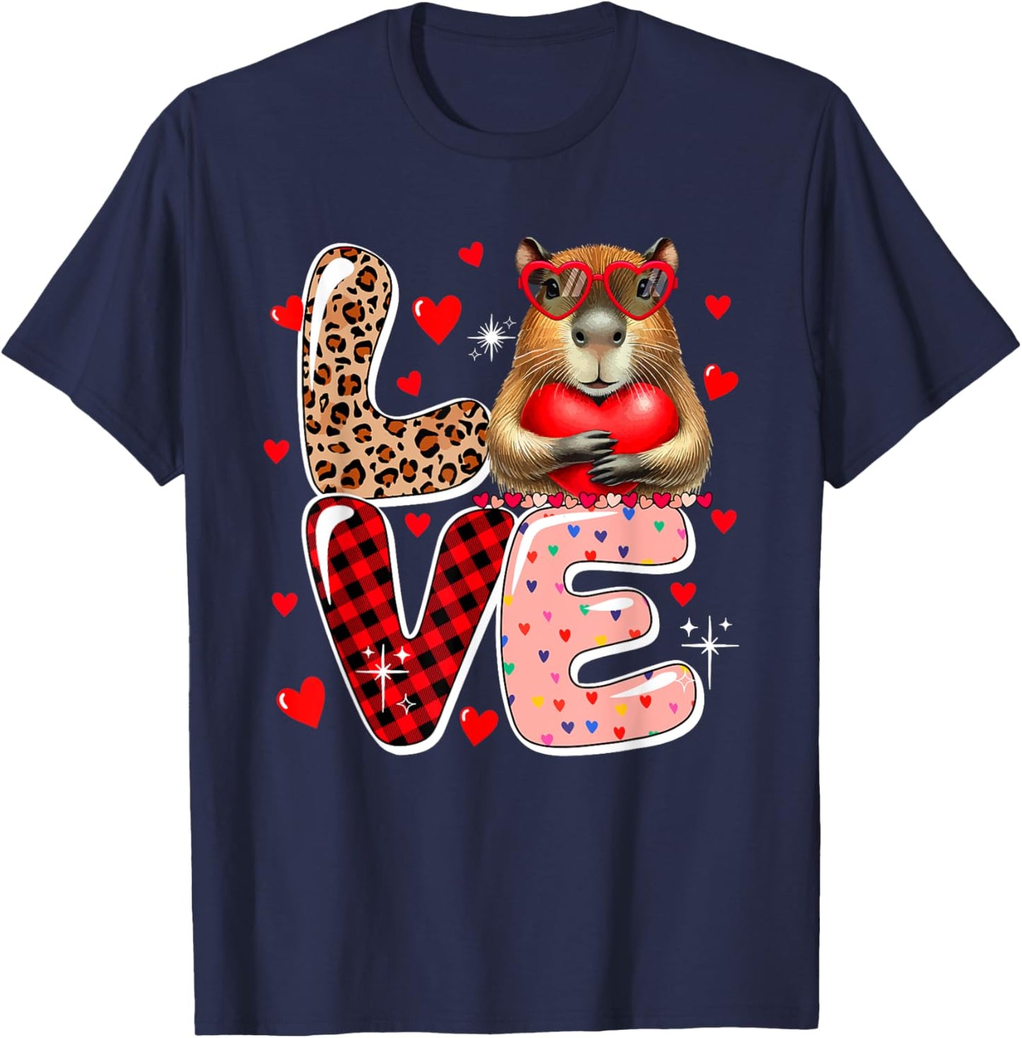 LOVE Capybara Sunglasses Hearts Valentine's Day Kids Toddler T-Shirt - T-Shirt | Navy
