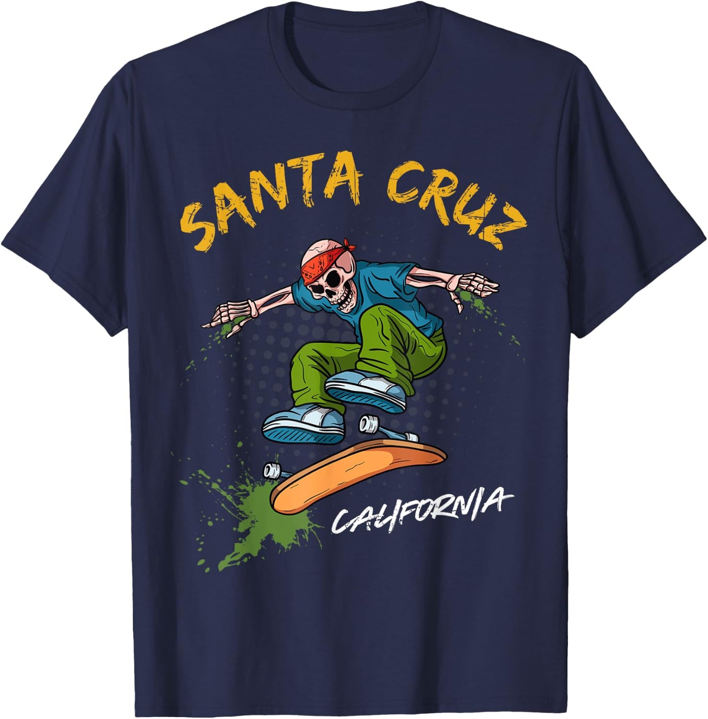 Santa-Cruz Skeleton Skateboard Beach Funny Halloween men T-Shirt - T-Shirt | Navy