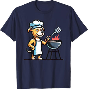 Pitbull Dog Doing Barbecue Dog Lover Funny Grill Master T-Shirt - T-Shirt | Navy