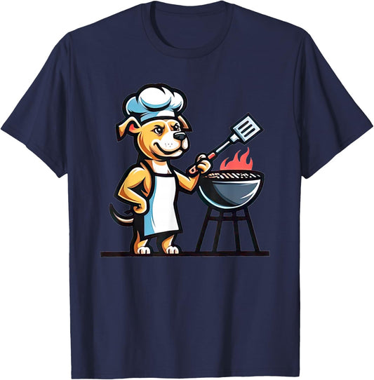 Pitbull Dog Doing Barbecue Dog Lover Funny Grill Master T-Shirt - T-Shirt | Navy