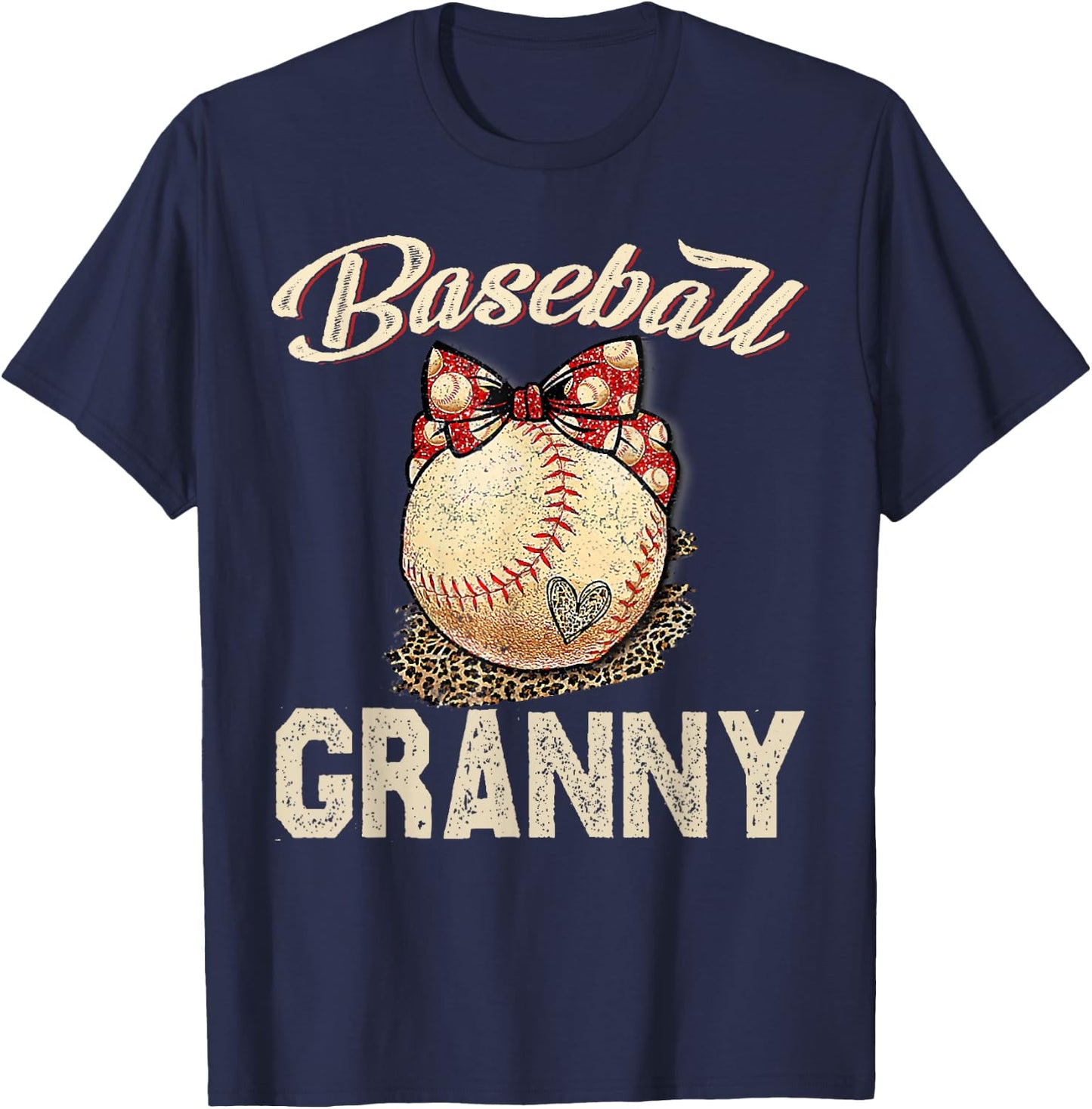 Softball Baseball Granny Shirt Leopard Mother's Day Gifts T-Shirt - T-Shirt | Navy