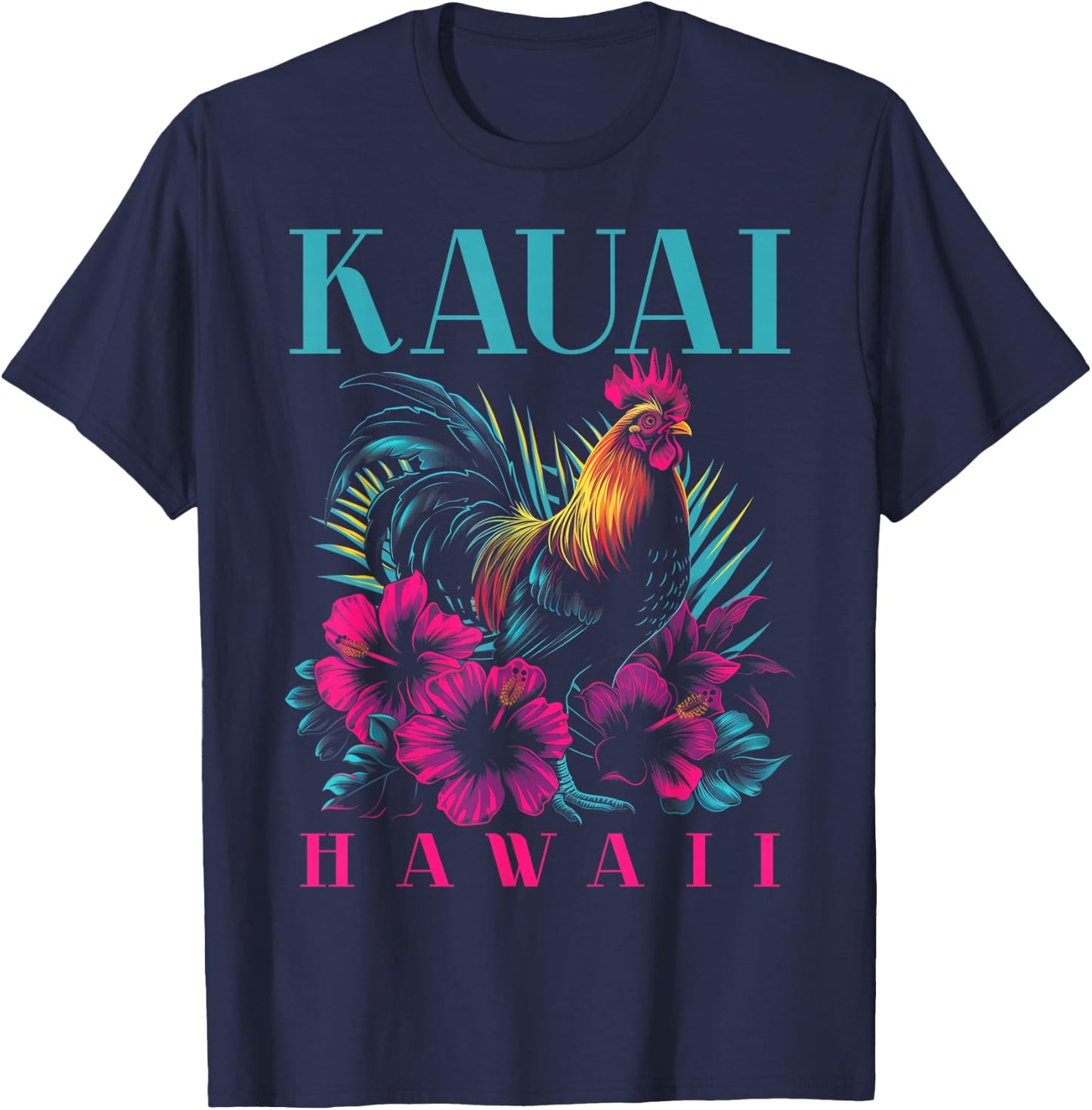 Kauai Hawaii Chicken Hawaiian Hibiscus Flowers Vintage T-Shirt - T-Shirt | Navy