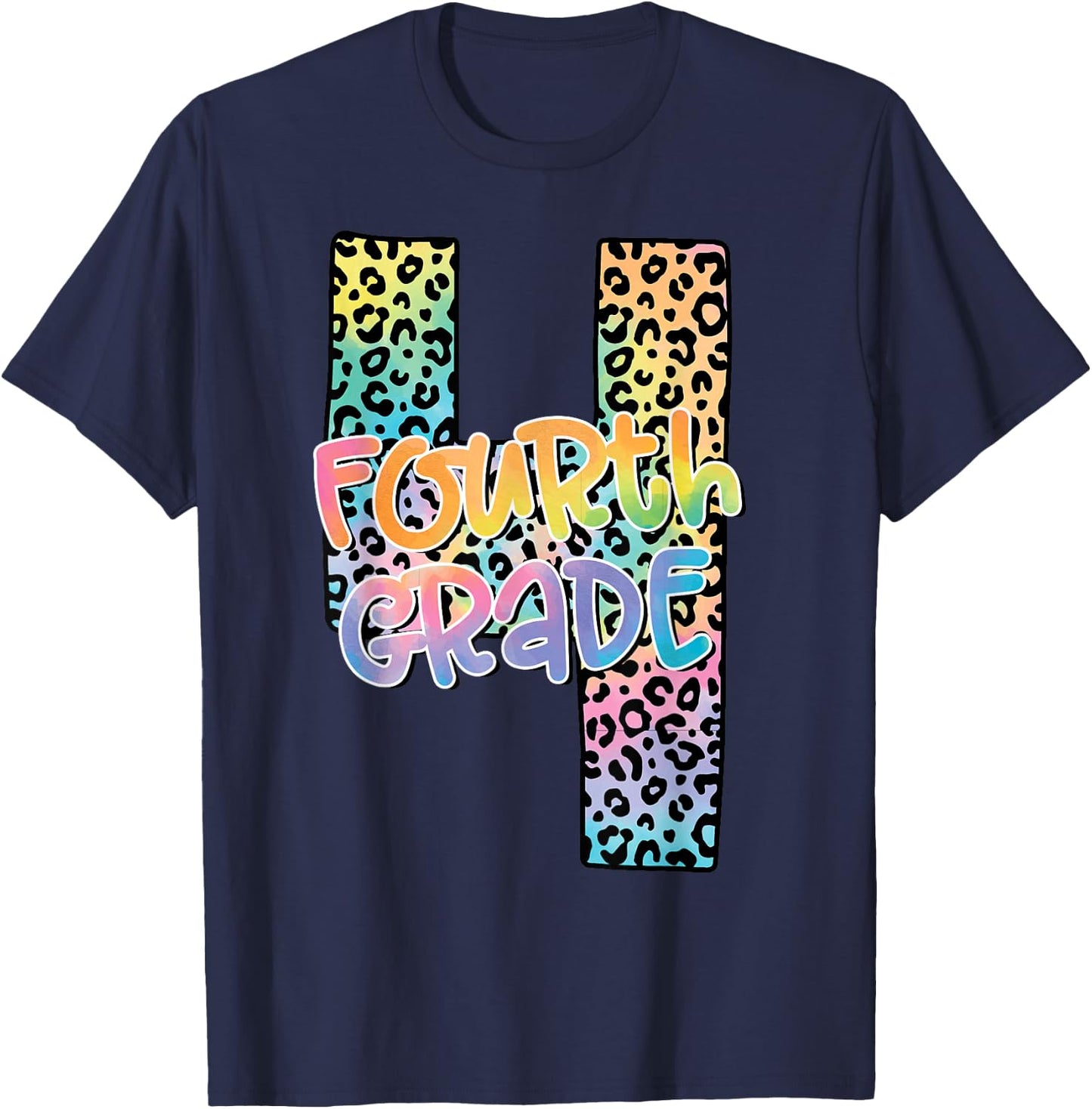 Fourth Grade Leopard Tie Dye Back To School 4th Grade Team T-Shirt - T-Shirt | Navy