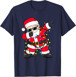 Dabbing Santa Shirt XMas Lights Girls Boys Kids Christmas T-Shirt - T-Shirt | Navy