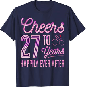 Cheers to 27 Years Happily - 27th Wedding Anniversary Party T-Shirt - T-Shirt | Navy