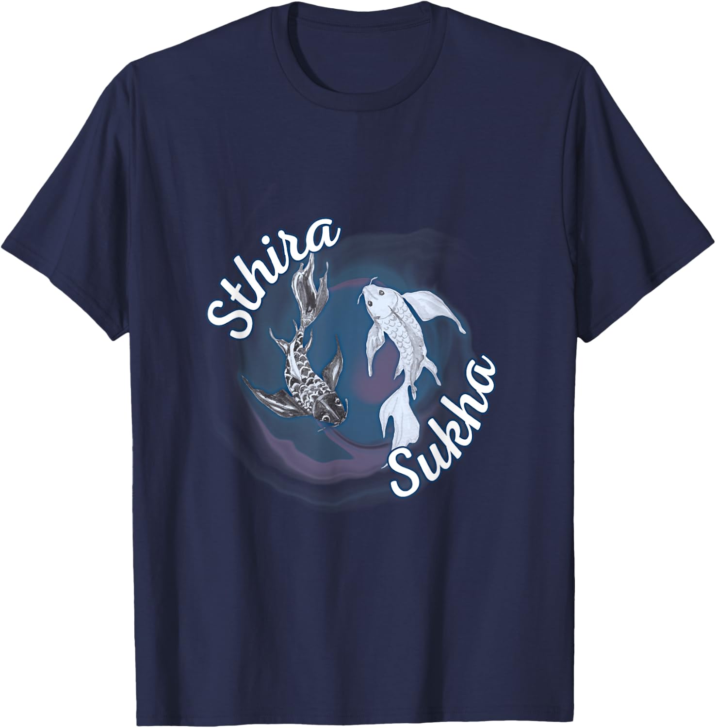 Sthira And Sukha Yoga Asana Steadiness Ease Yin Yang T-Shirt - T-Shirt | Navy