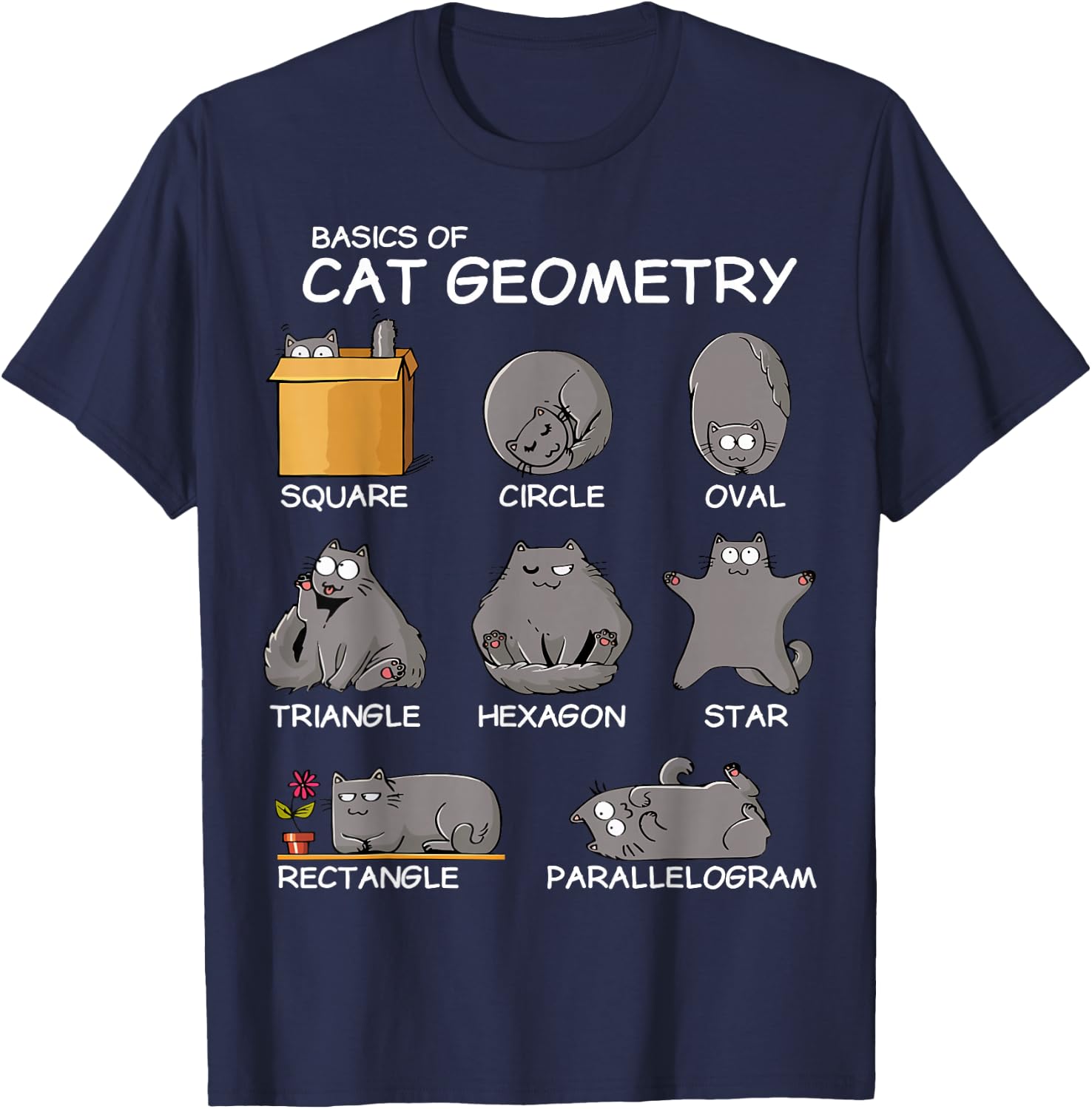 Cat Geometry Math Funny Cat Gifts For Cat Dad, Cat Mom, Kids , Small, Black T-Shirt - T-Shirt | Navy