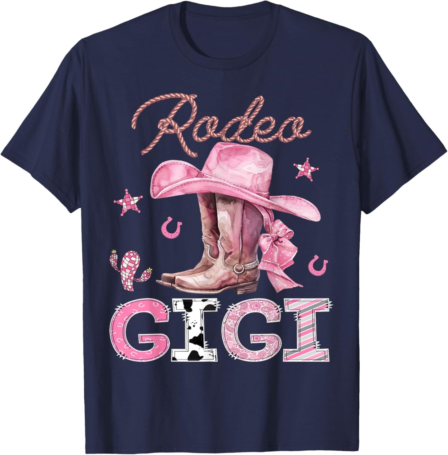 Rodeo Gigi Pink Boots Coquette CowGirl Birthday Party T-Shirt - T-Shirt | Navy