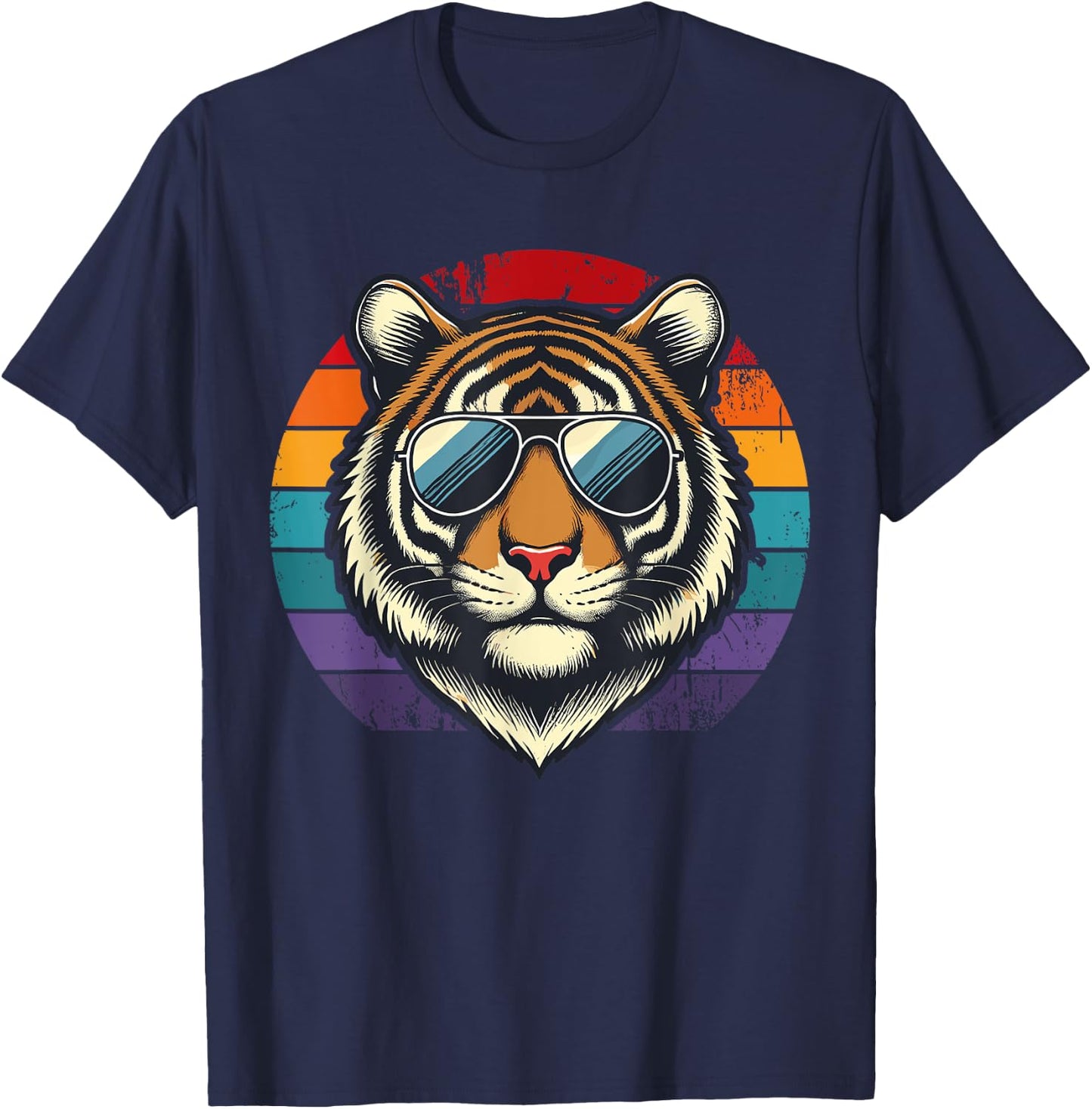 Retro Tiger in Sunglasses Men Women Kids Novelty Funny Tiger T-Shirt - T-Shirt | Navy