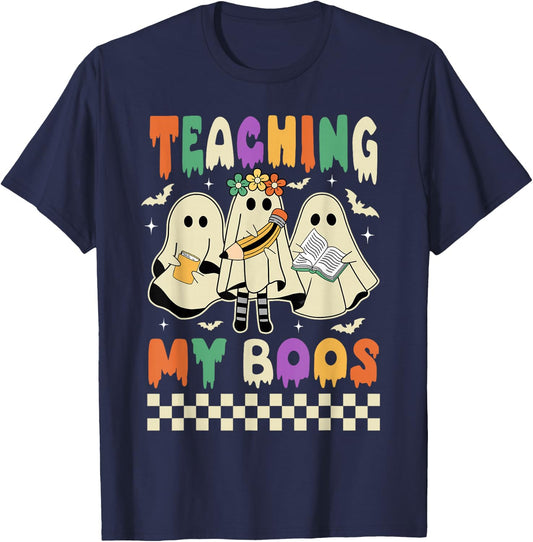 Halloween Teaching My Boos Cute Ghost Teacher Life Costume T-Shirt - T-Shirt | Navy