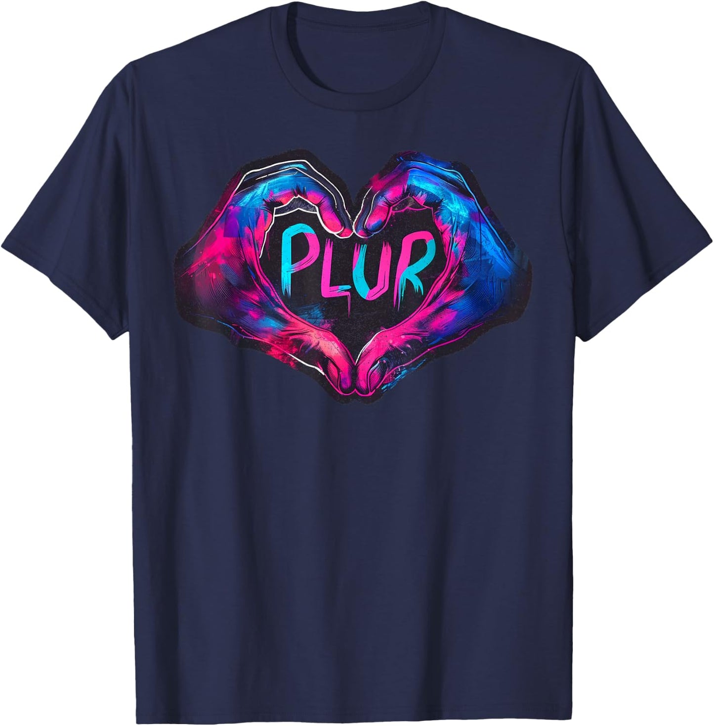 PLUR Graffiti Heart Hands – Retro EDM Festival Rave T-Shirt - T-Shirt | Navy
