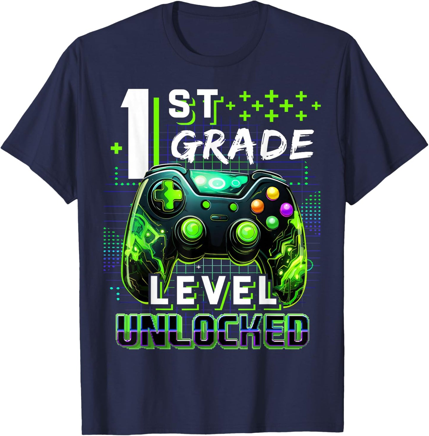 Back to School 1st Grade Boys Gamer First Day School Level T-Shirt - T-Shirt | Navy