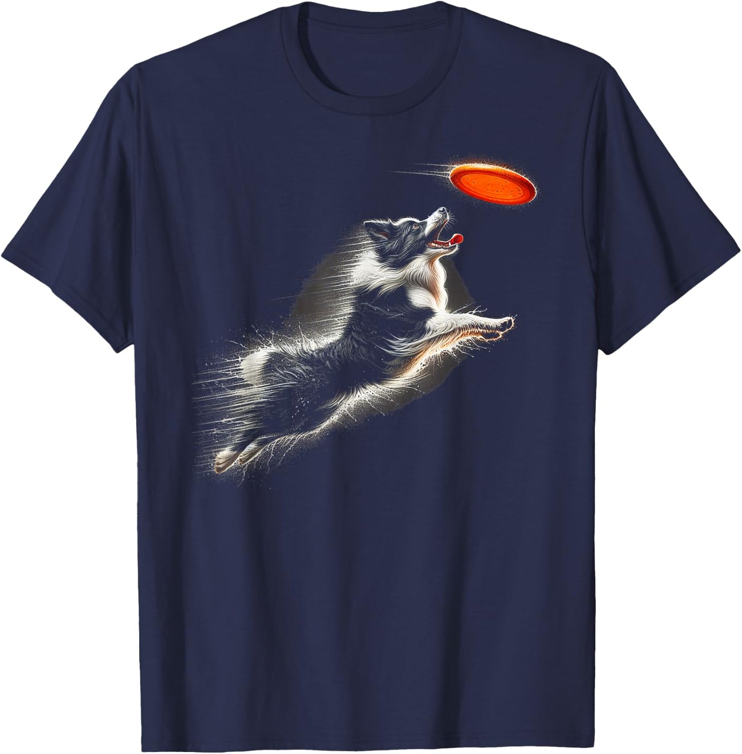Border Collie Catching Frisbee Graphic Design T-Shirt - T-Shirt | Navy