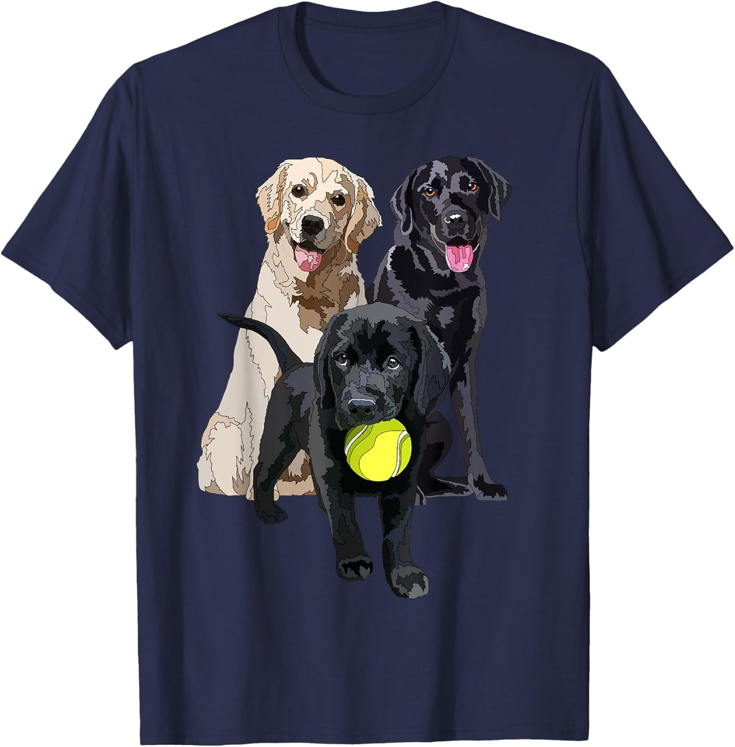 Happy Yellow Labrador Black Retriever And A Puppy Dog Men Women Girls Kids T-Shirt - T-Shirt | Navy