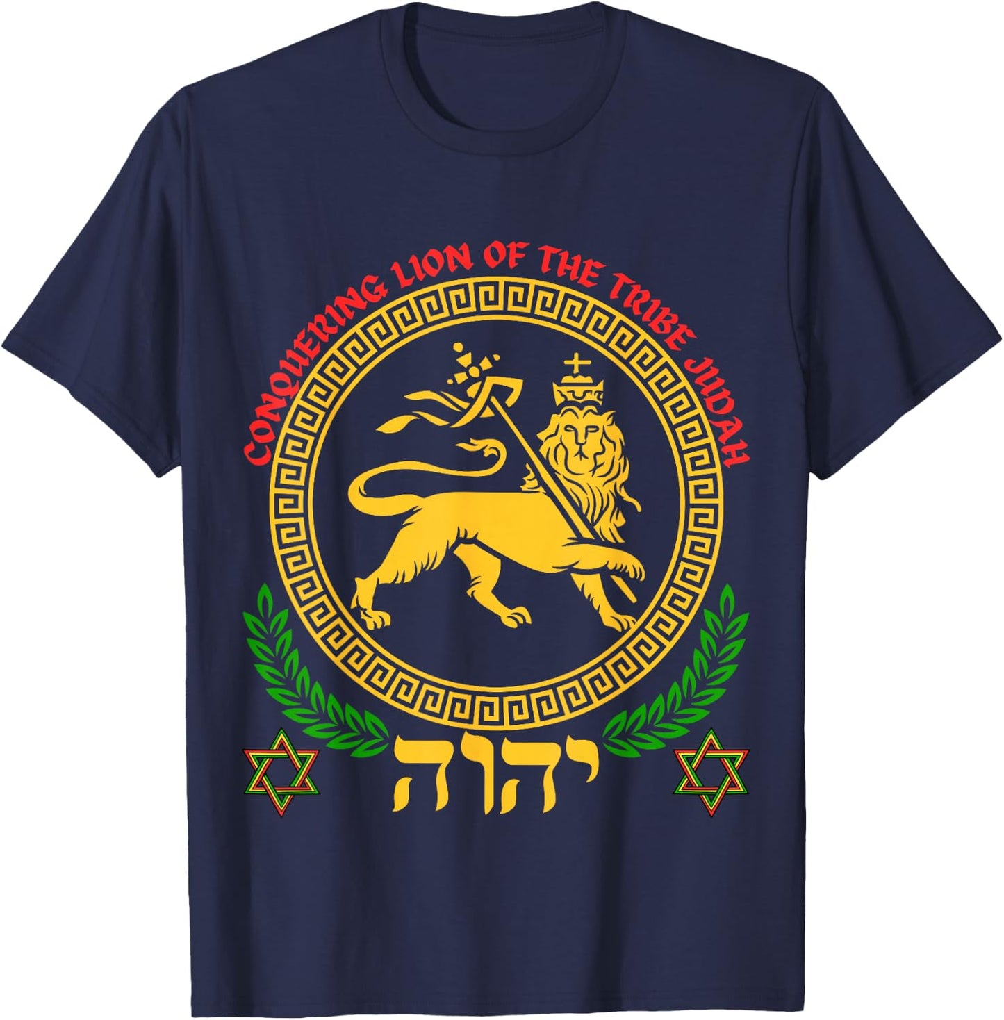 Hebrew Israelite YHWH Lion of Judah Yahweh Rastafarian Art T-Shirt - T-Shirt | Navy