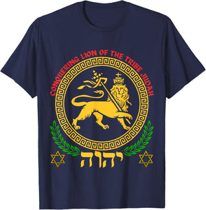Hebrew Israelite YHWH Lion of Judah Yahweh Rastafarian Art T-Shirt - T-Shirt | Navy