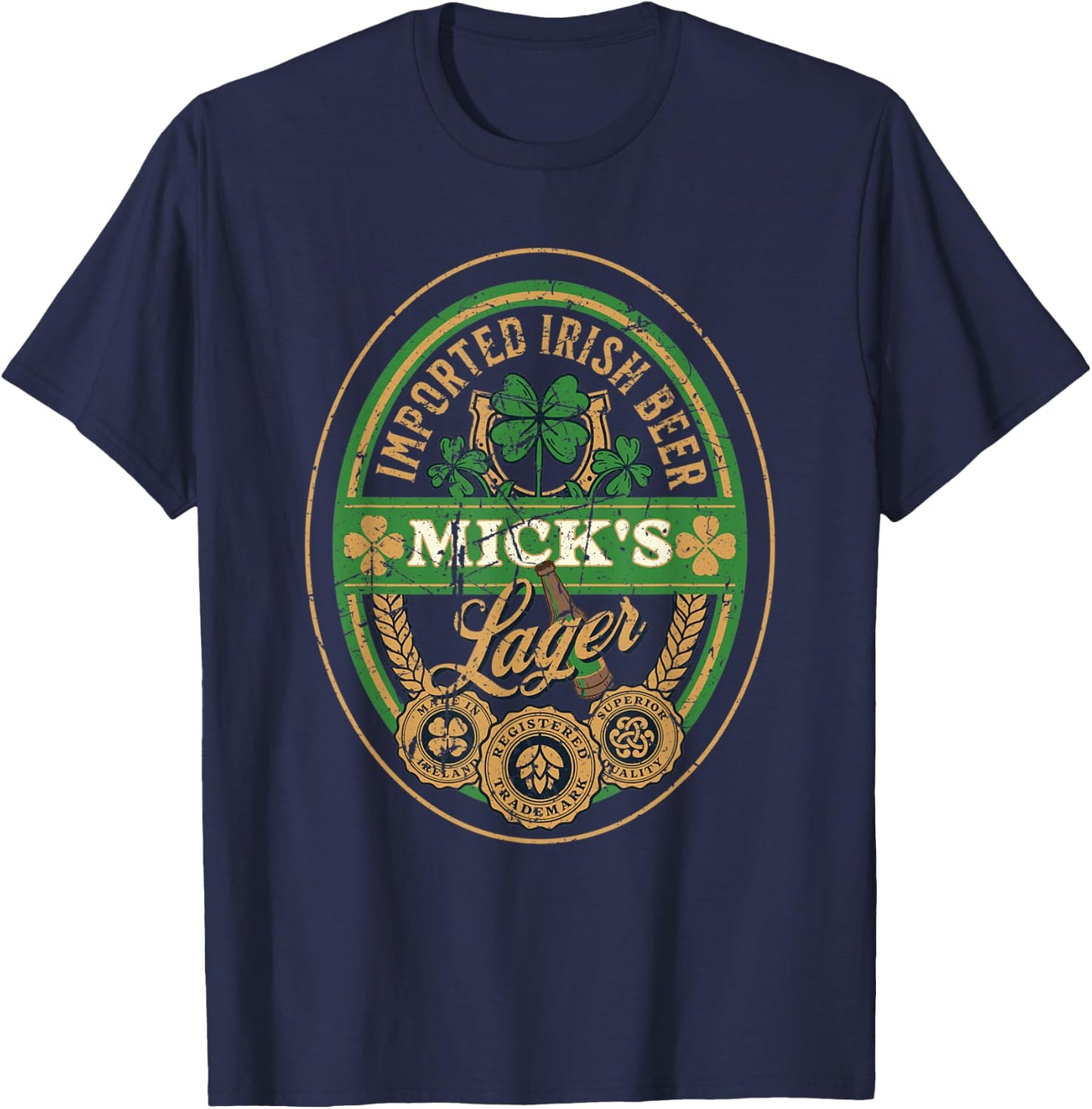 Mick's Lager Imported Irish Beer St Patricks Day Logo T-Shirt - T-Shirt | Navy