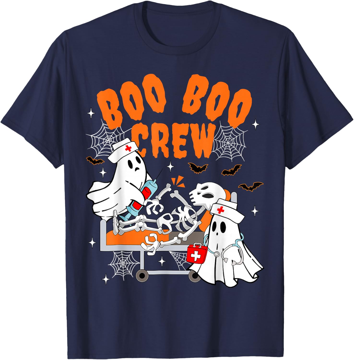 Boo Boo Crew Halloween Ghost Nurse Pediatric Nurse OR Nurse T-Shirt - T-Shirt | Navy