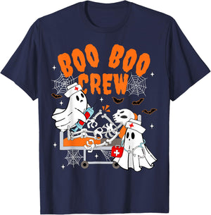 Boo Boo Crew Halloween Ghost Nurse Pediatric Nurse OR Nurse T-Shirt - T-Shirt | Navy