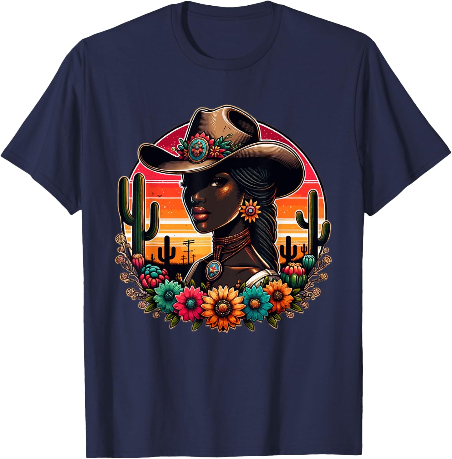 Black Cowgirl Western Rodeo Melanin Texas Woman Girl country T-Shirt - T-Shirt | Navy