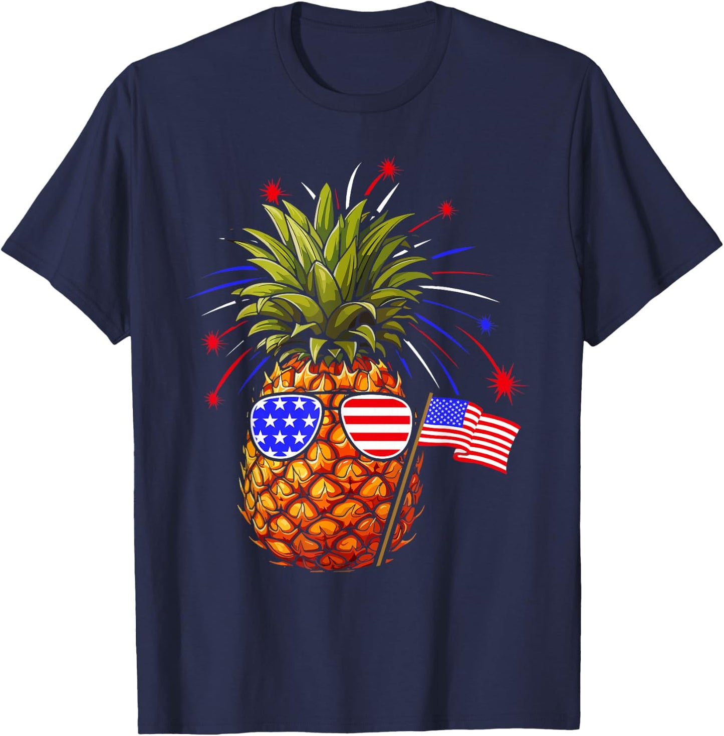 Pineapple 4th of July USA Pineapple American Flag Kids Men T-Shirt - T-Shirt | Navy