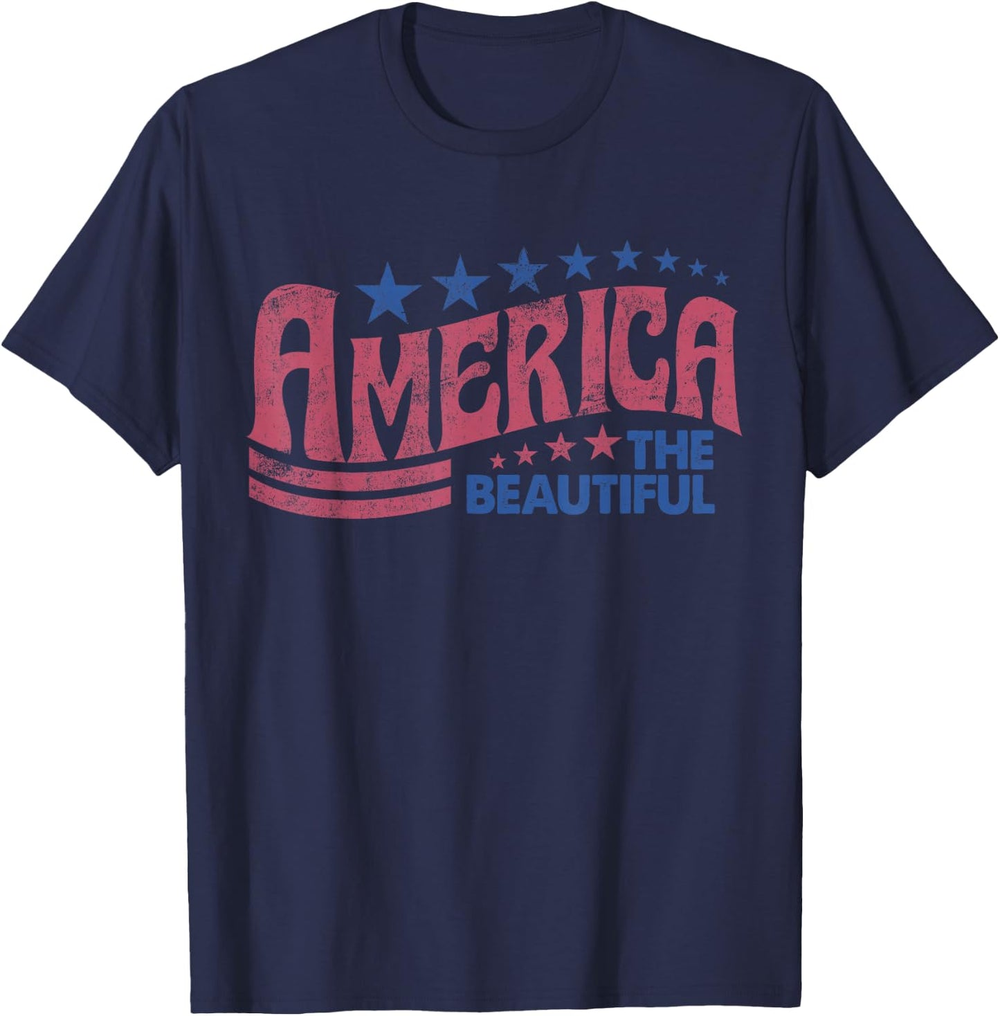 America The Beautiful Retro Vintage American 4th Of July T-Shirt - T-Shirt | Navy