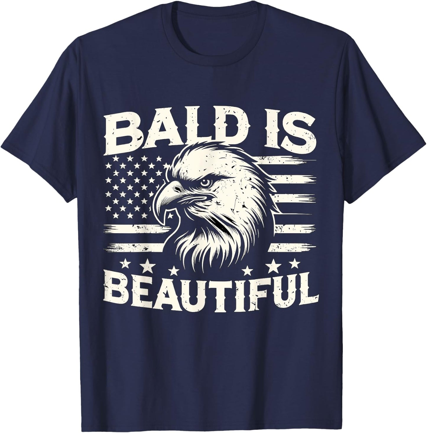 Bald is Beautiful American Bald Eagle USA Flag T-Shirt - T-Shirt | Navy