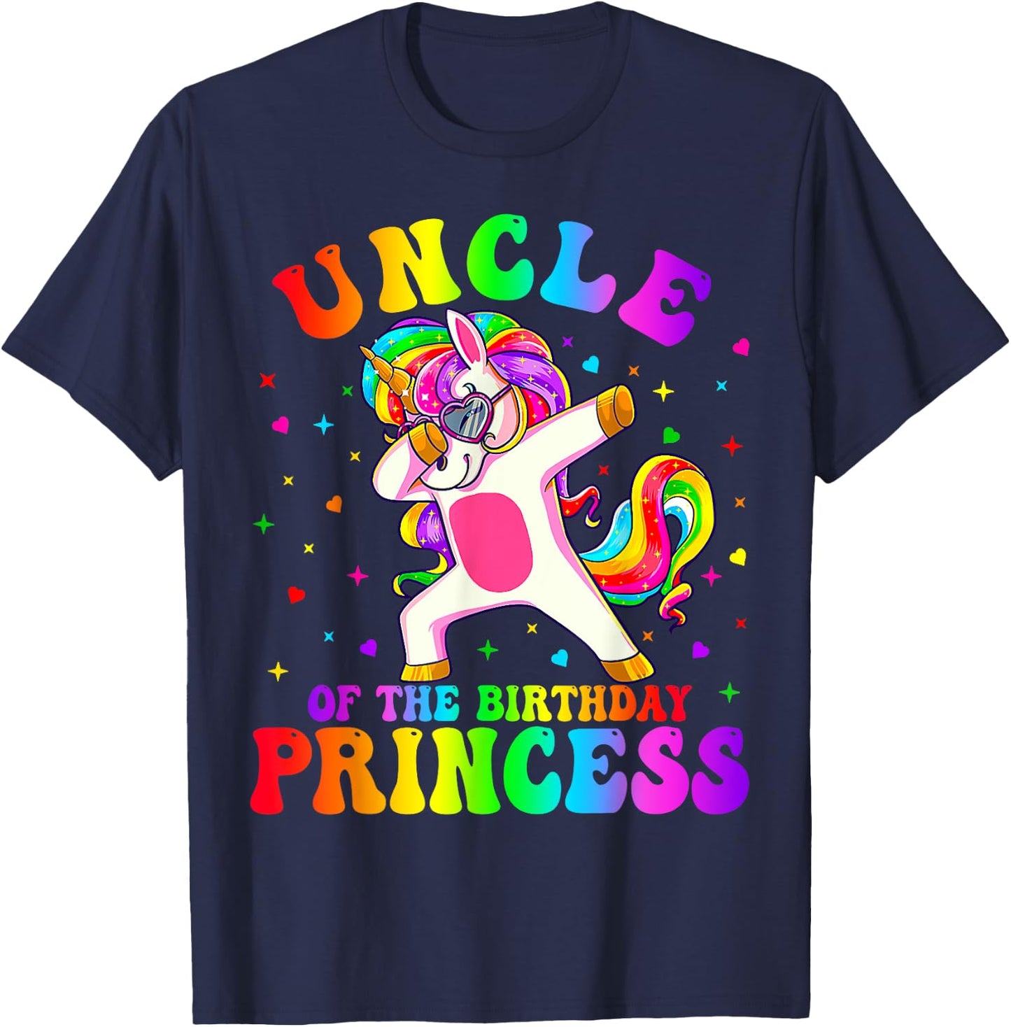 Uncle of the Birthday Princess Girl Dabbing Unicorn Funny T-Shirt - T-Shirt | Navy