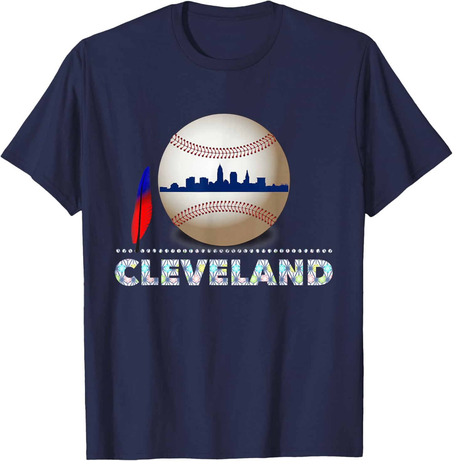 Cleveland Hometown Indian Tribe Ball with Skyline T-Shirt - T-Shirt | Navy