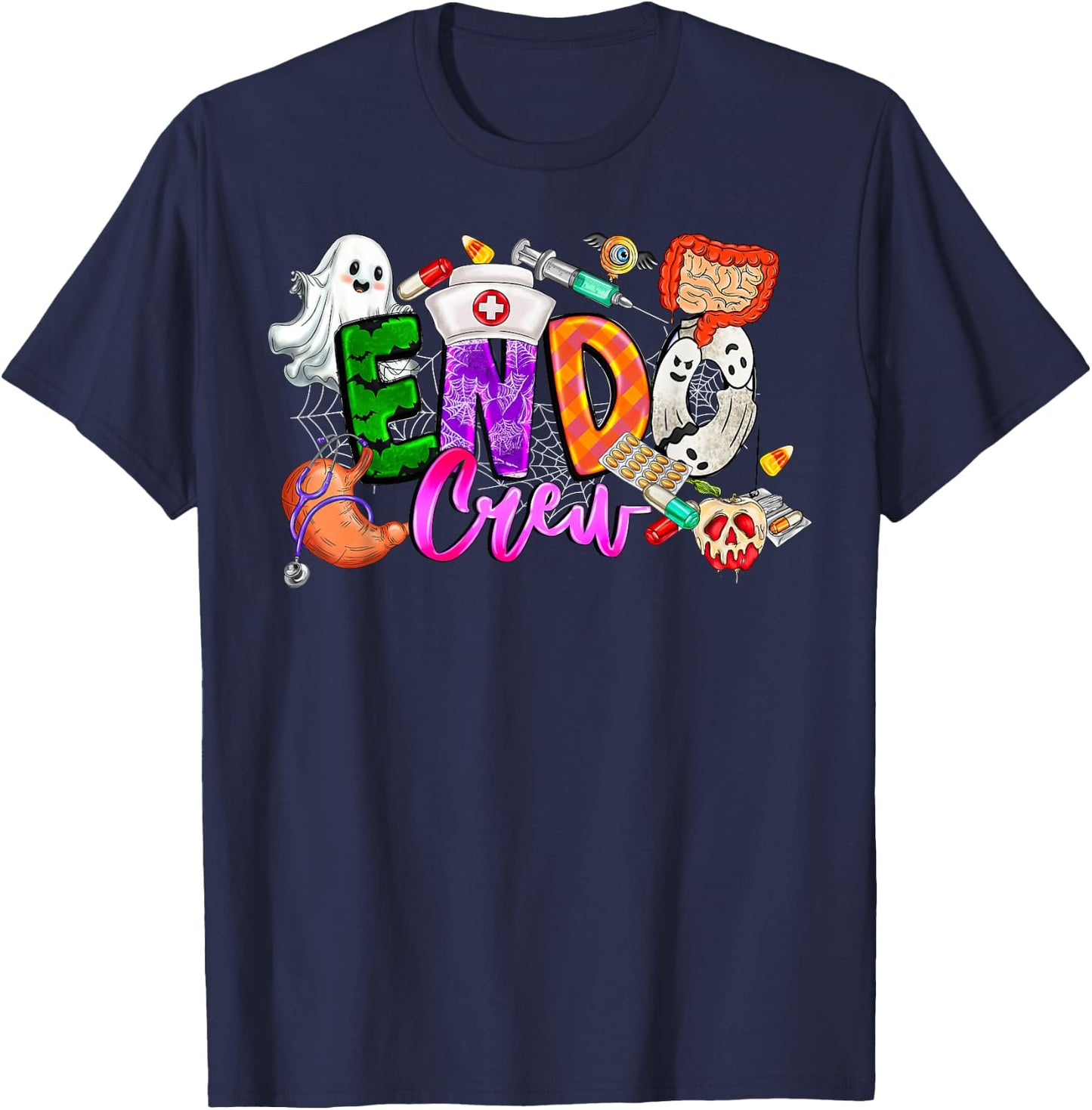 Retro Endo Crew Endoscopy Endo Nurse Tech Squad Halloween T-Shirt - T-Shirt | Navy