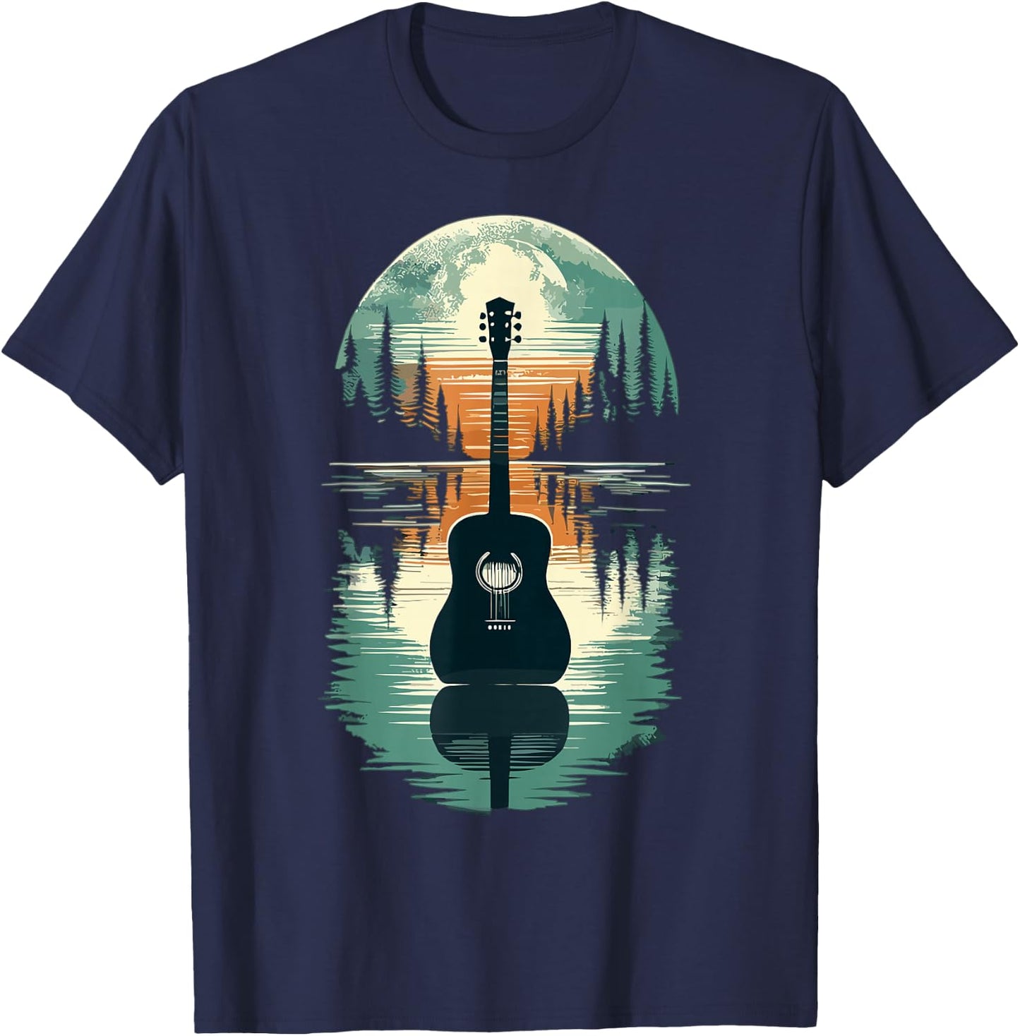 Guitar Lake Shadow Guitar Musician T-Shirt - T-Shirt | Navy