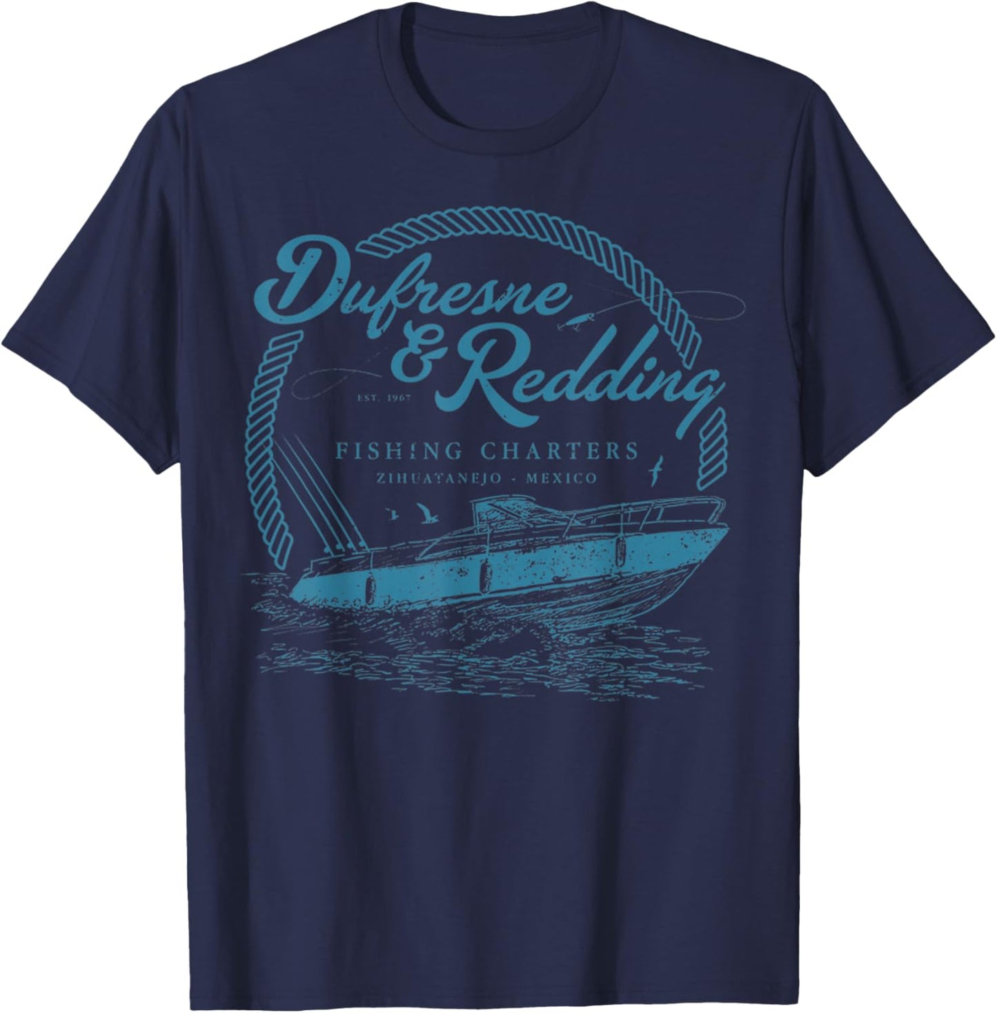 Retro Vintage Dufresne and Redding Fishing Charters Lover T-Shirt - T-Shirt | Navy