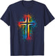 Colorful Paint Splash Cross Art Graphic T-Shirt - T-Shirt | Navy