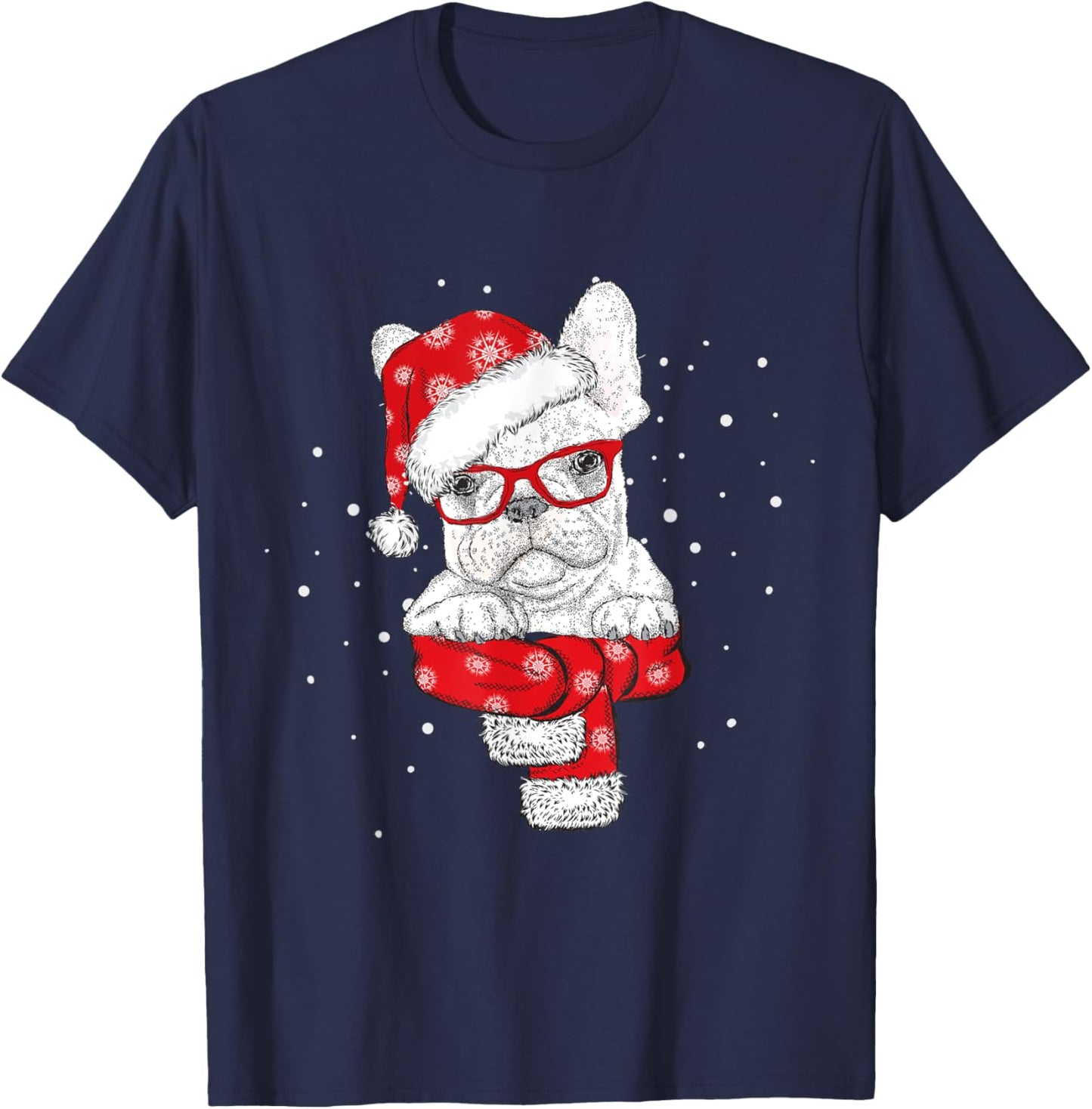 Christmas Santa Dog Lover Frenchie French Bulldog Pajamas Women Kids T-Shirt - T-Shirt | Navy