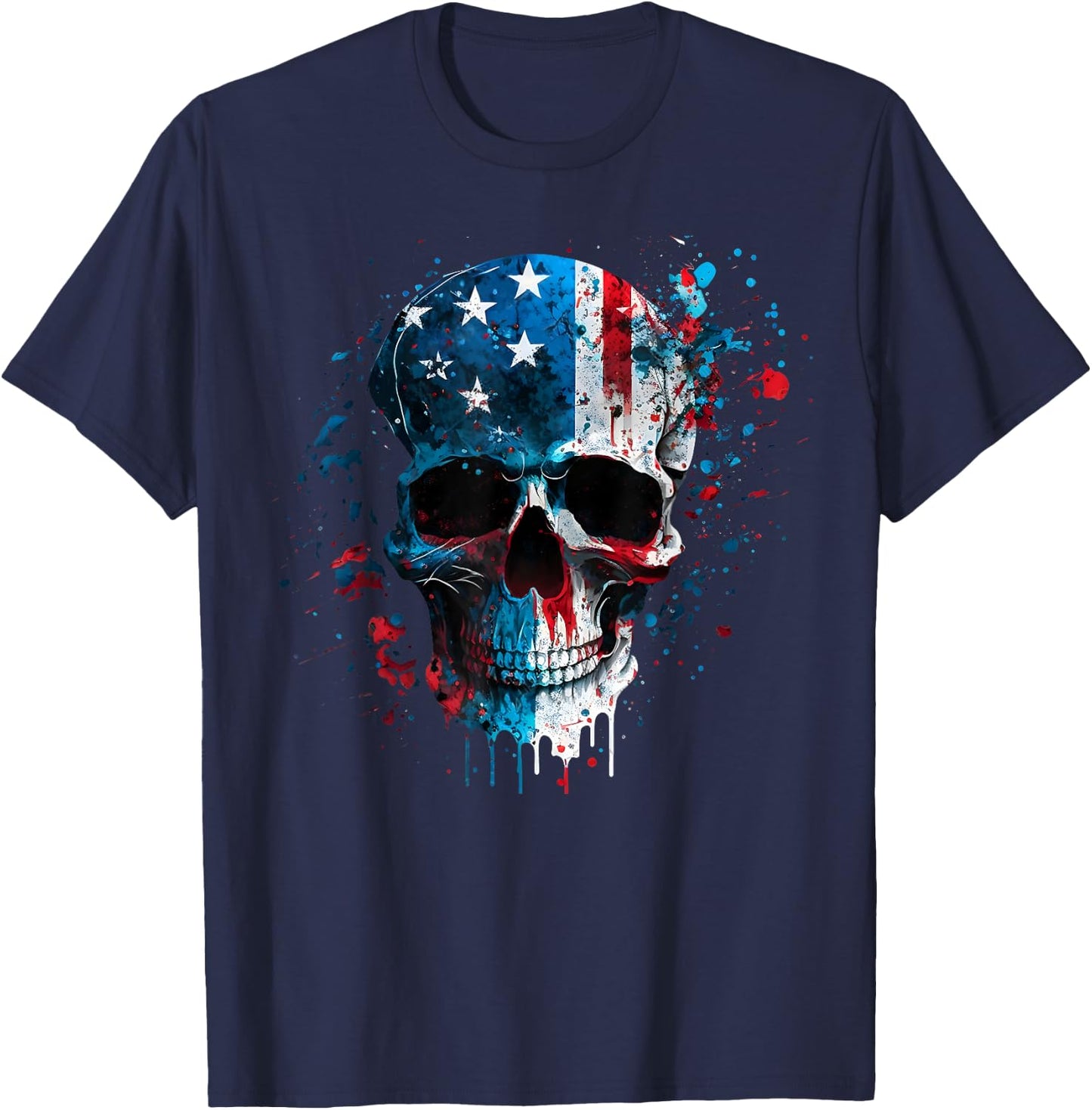 Skull Skeleton American Flag Freedom Patriotic 4th of July T-Shirt - T-Shirt | Navy