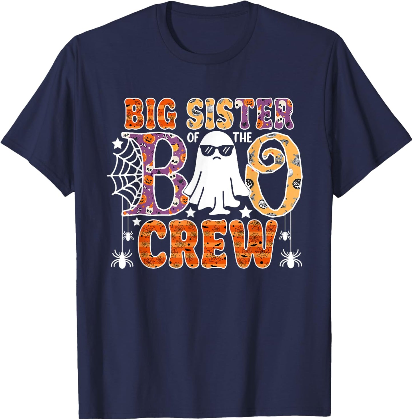 Big Sister Of The Boo Crew Funny Halloween Family Matching T-Shirt - T-Shirt | Navy