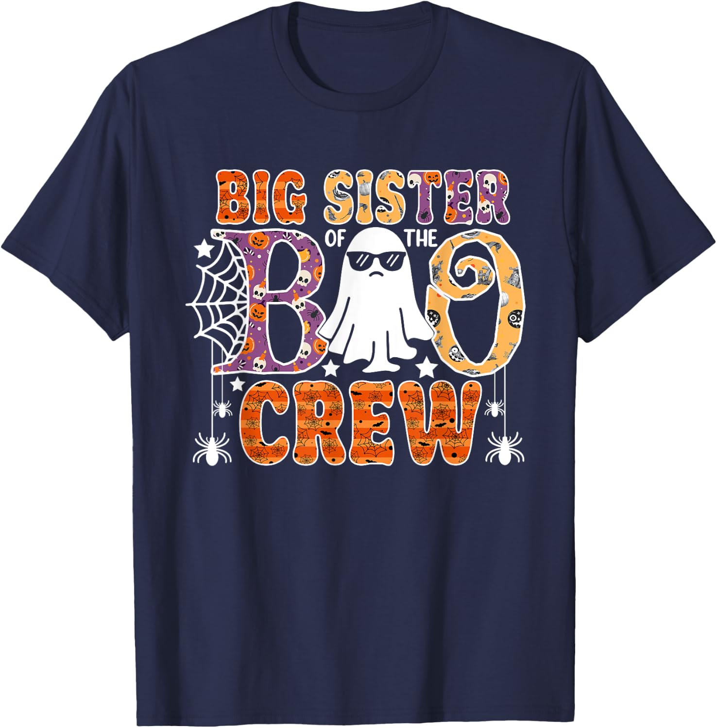 Big Sister Of The Boo Crew Funny Halloween Family Matching T-Shirt - T-Shirt | Navy