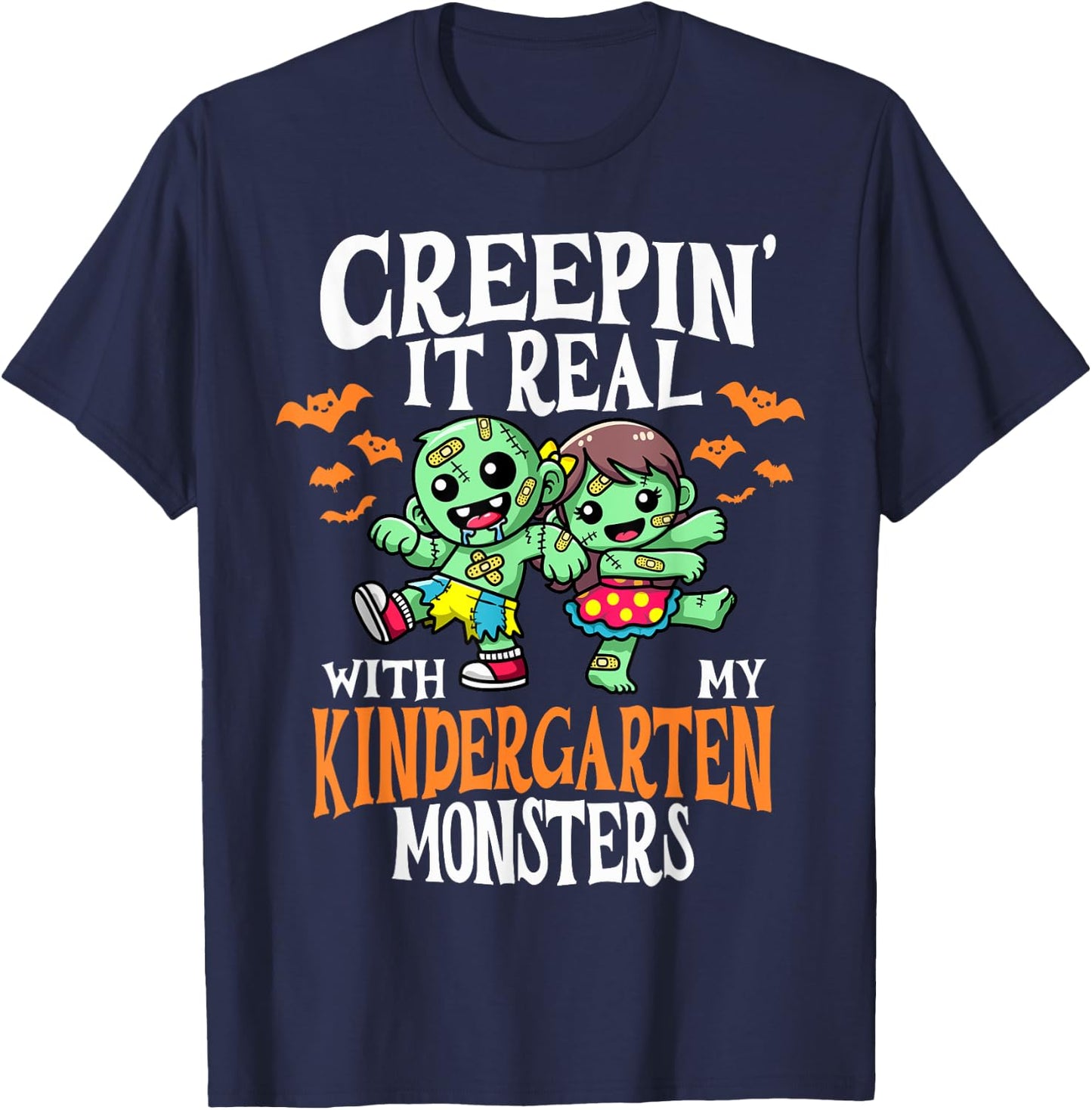 Creepin It Real Monster PreK Kindergarten Teacher Halloween T-Shirt - T-Shirt | Navy