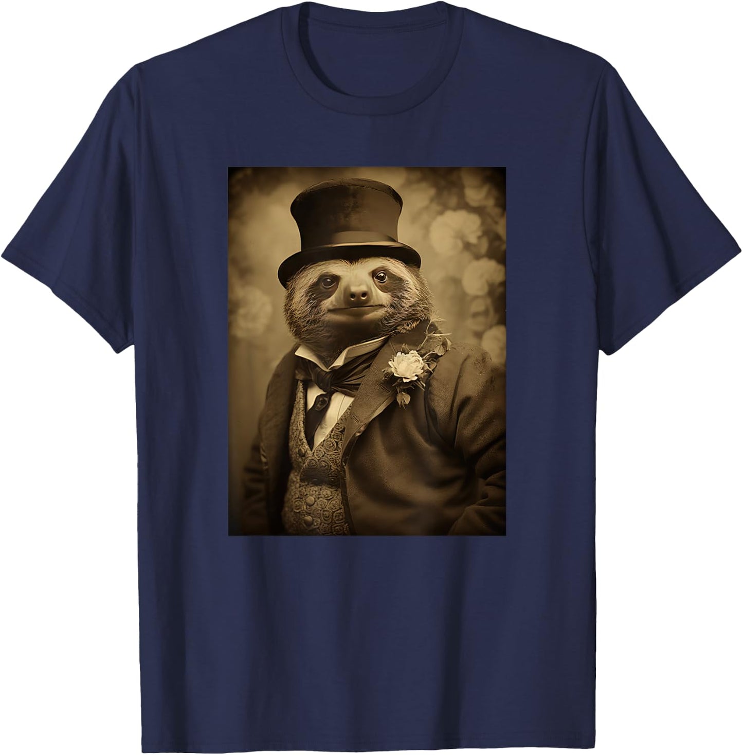 Funny Sloth Photo Victorian Animal Portrait Vintage Sloth T-Shirt - T-Shirt | Navy