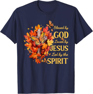 Christian Lover Thanksgiving Blessed by God Loved by Jesus T-Shirt - T-Shirt | Navy