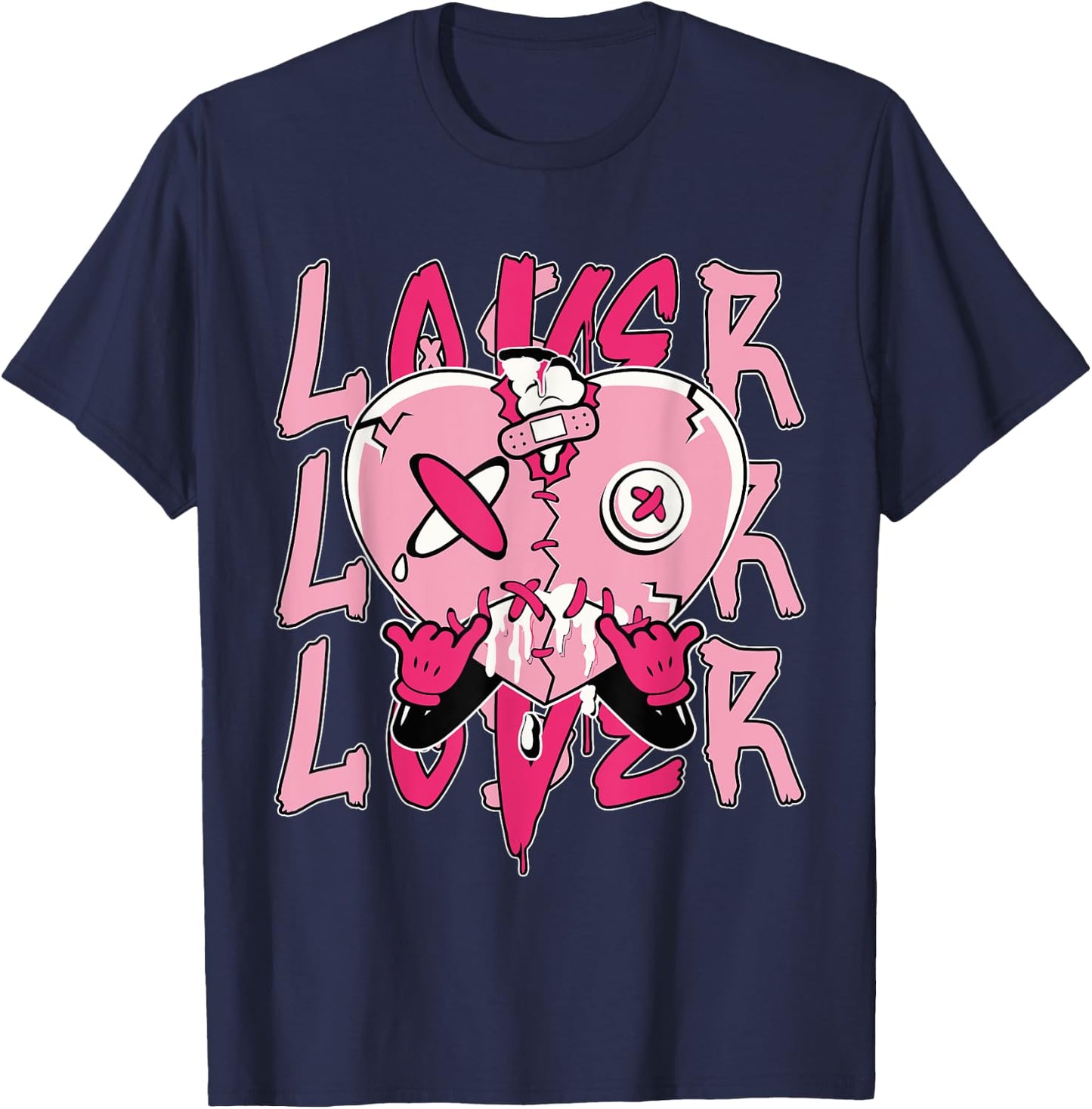 Pink Loser Lover Pink Drip Heart Matching Women T-Shirt - T-Shirt | Navy