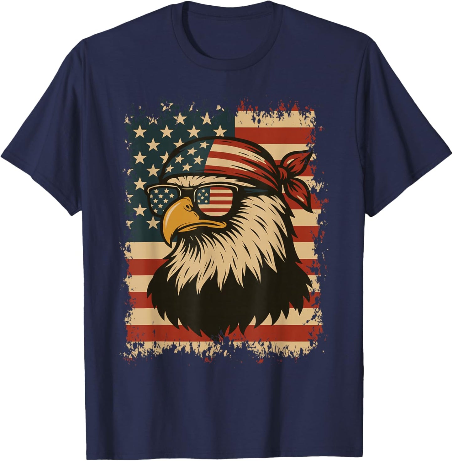 American 4TH Of July Bald Eagle Patriotic USA Flag Bandana T-Shirt - T-Shirt | Navy
