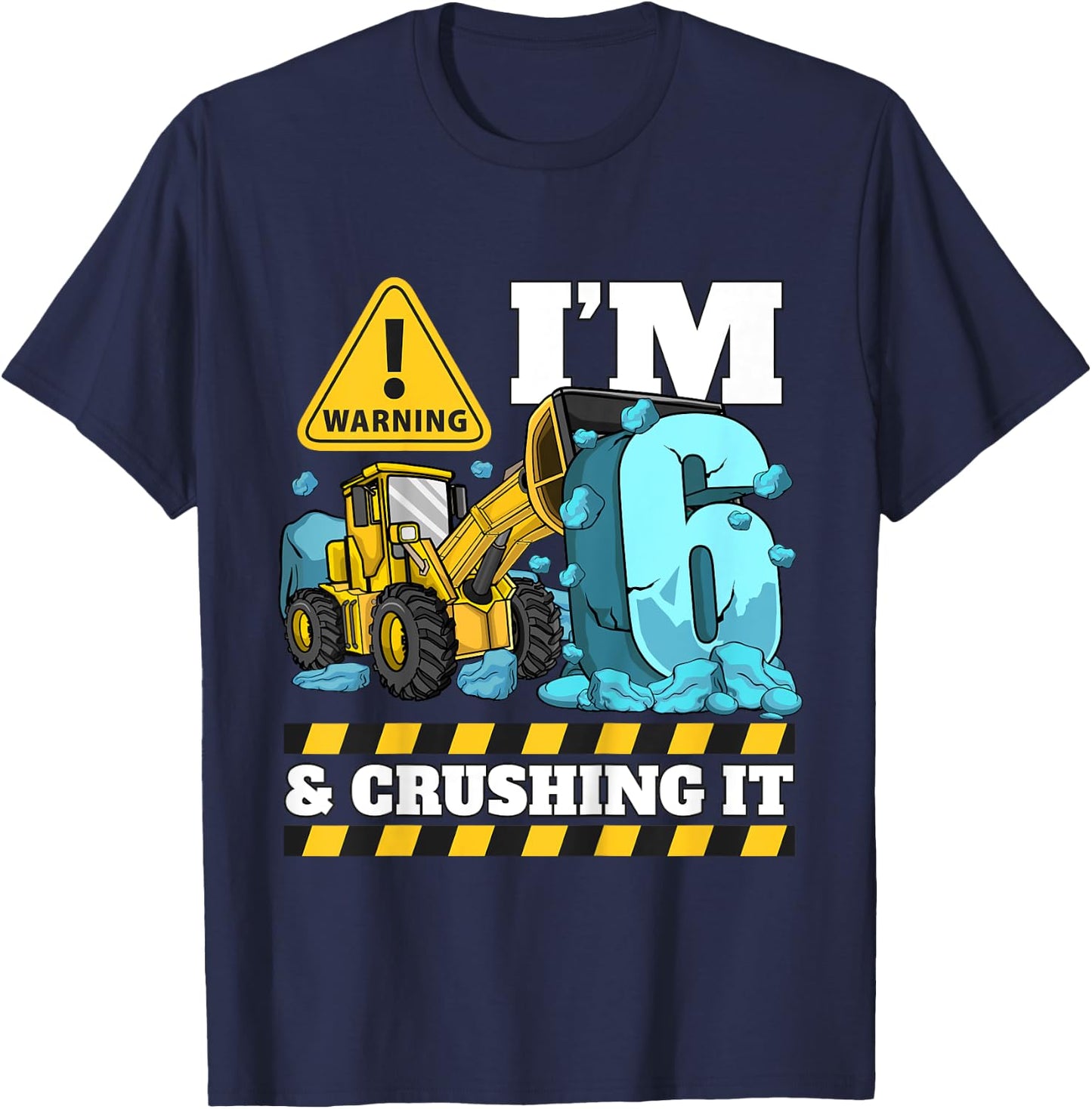 Kids Construction Truck 6th Birthday Boy 6 Six Bulldozer Digger T-Shirt - T-Shirt | Navy