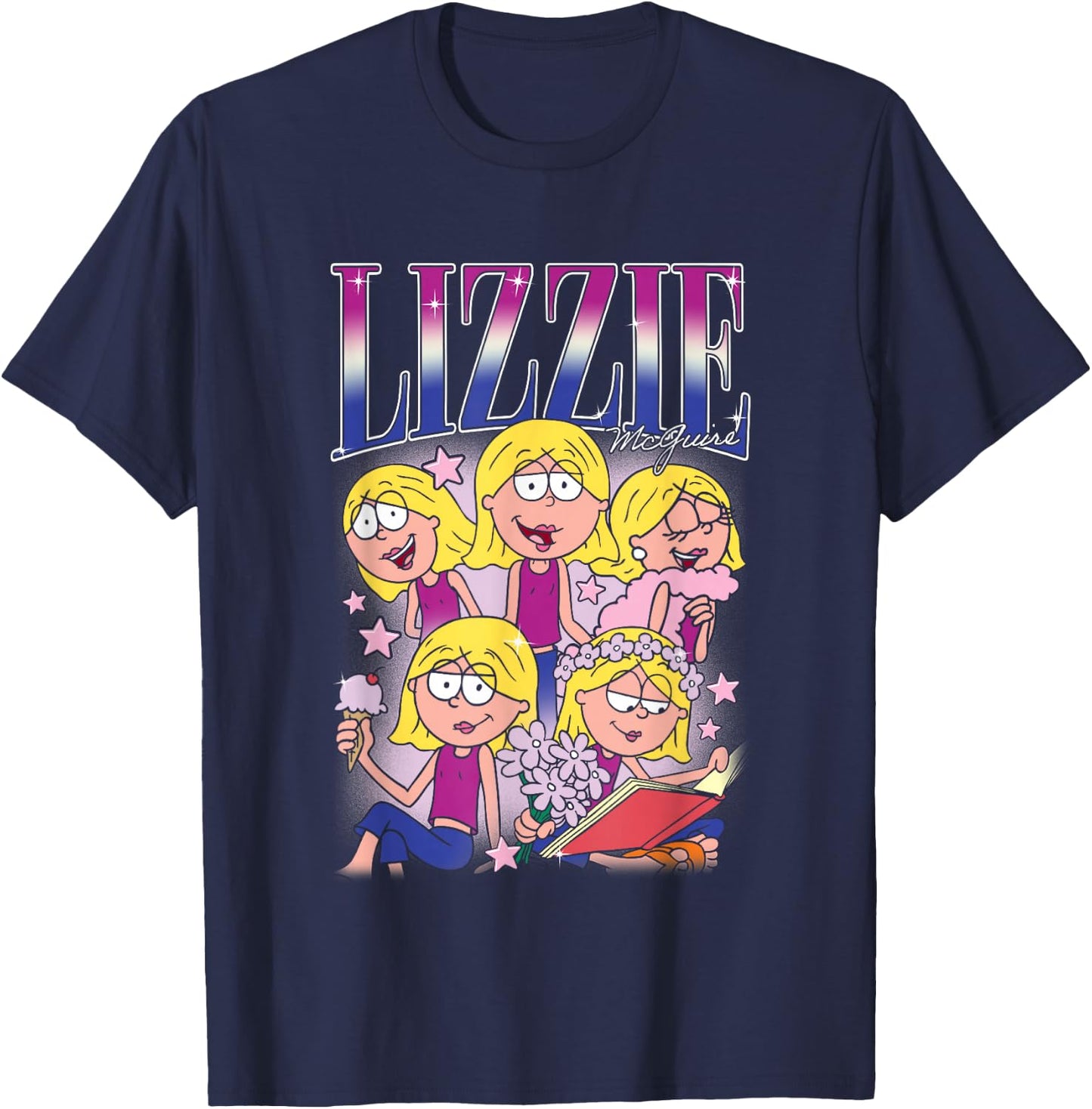Disney Lizzy McGuire Lizzie 90s Style Collage Big Chest Logo T-Shirt - T-Shirt | Navy