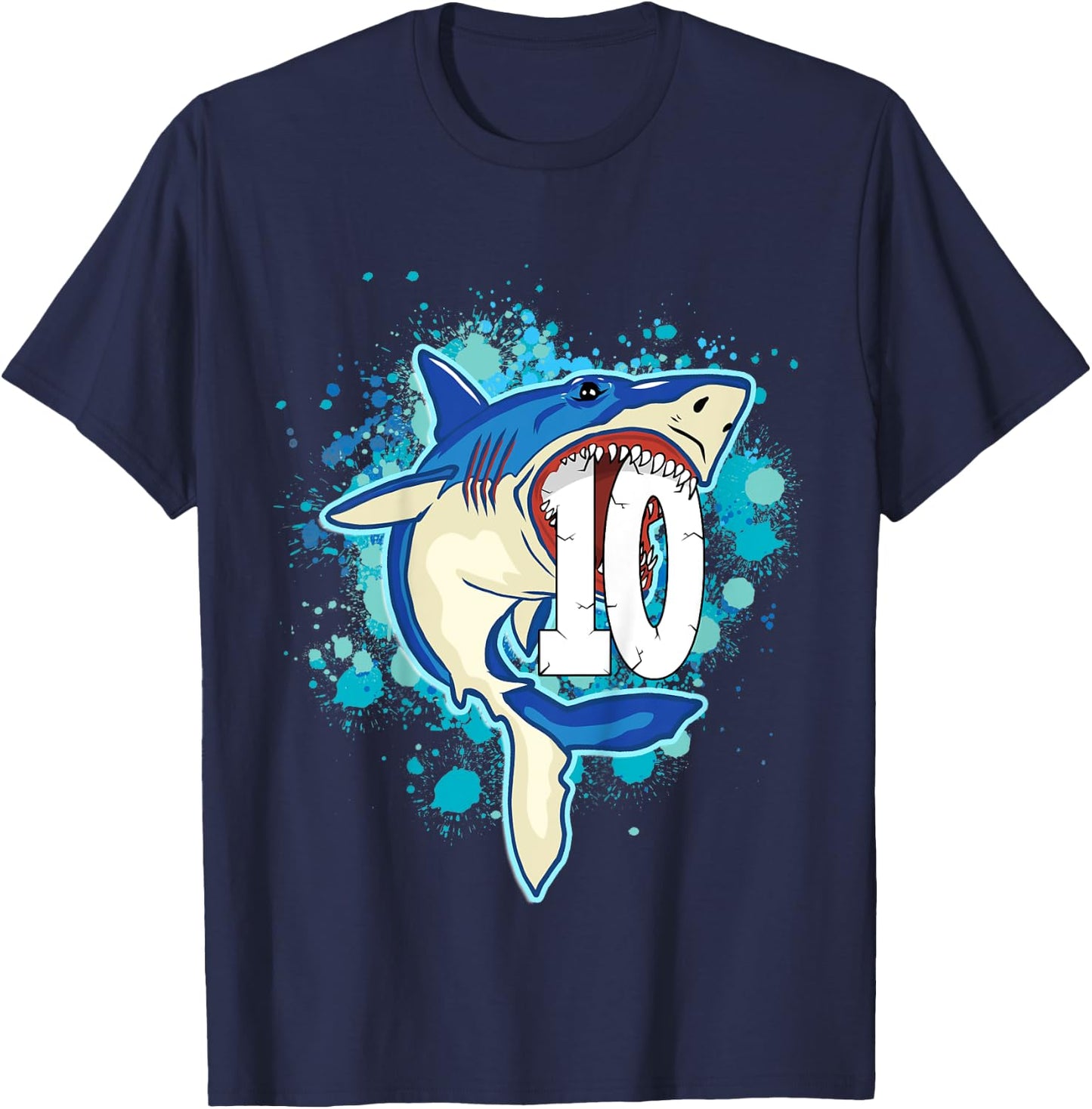 Kids Kids 10 yrs Old Boys Shark Birthday Gift Shirt T-Shirt - T-Shirt | Navy