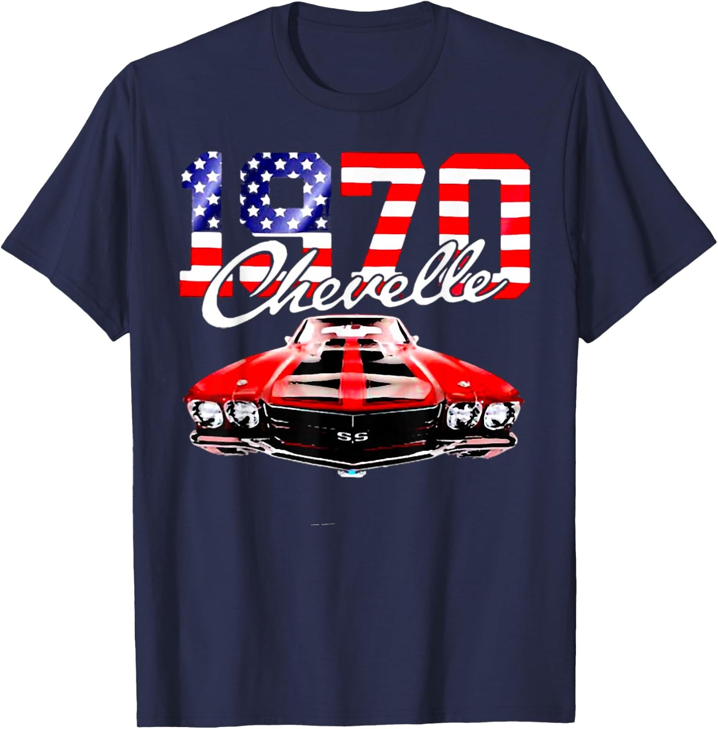 1970 70 Chevelle SS Trending Chevys Muscle Red White Car T-Shirt - T-Shirt | Navy